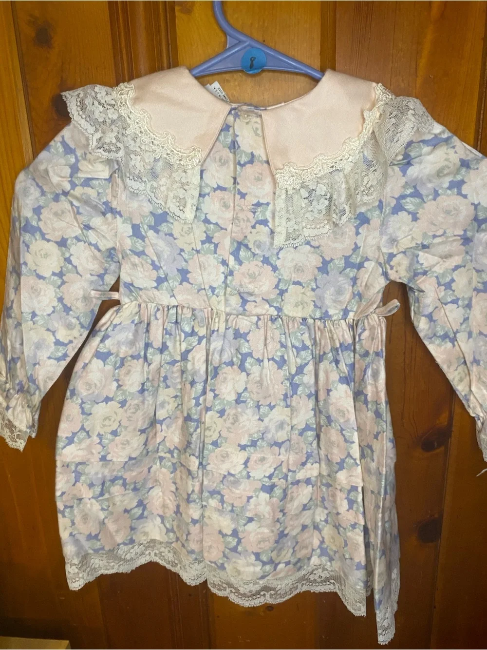 Vintage Nanette Girls' Floral Lace-Trimmed Dress Top in Light Pink and Blue